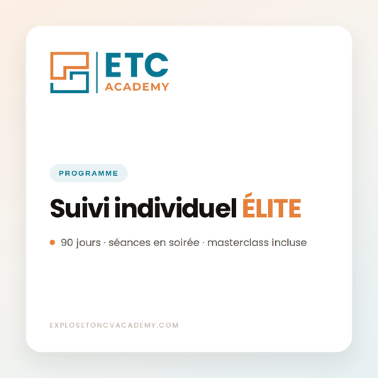 Programme de suivi individuel ÉLITE sur 90 jours, séances en soirée, ETC Academy