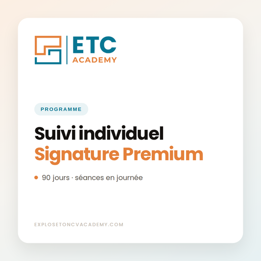 Programme de suivi individuel Signature Premium sur 90 jours, séances en journée, ETC Academy