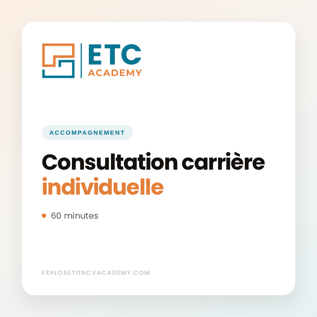 Consultation carrière individuelle de 60 minutes, ETC Academy