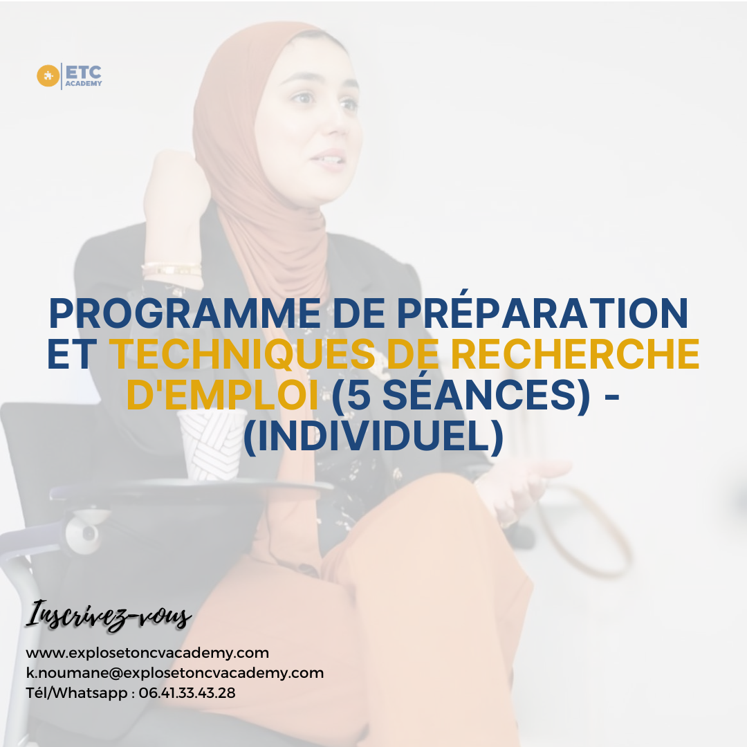 Programme de Préparation et Techniques de Recherche d'Emploi (5 séances)(Possible pour trouver un Stage PFE) - (individuel)